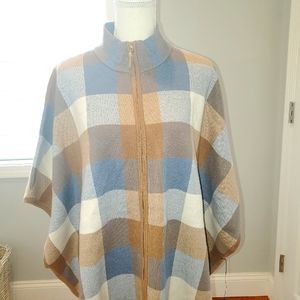 NWT Tahari Womens Sz L/XL Multicolor Windowpane, Poncho/ Cardigan Sweater